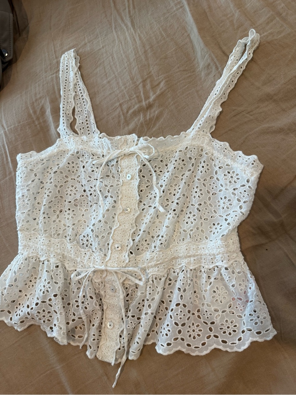Veronica Beard white eyelet cotton tank